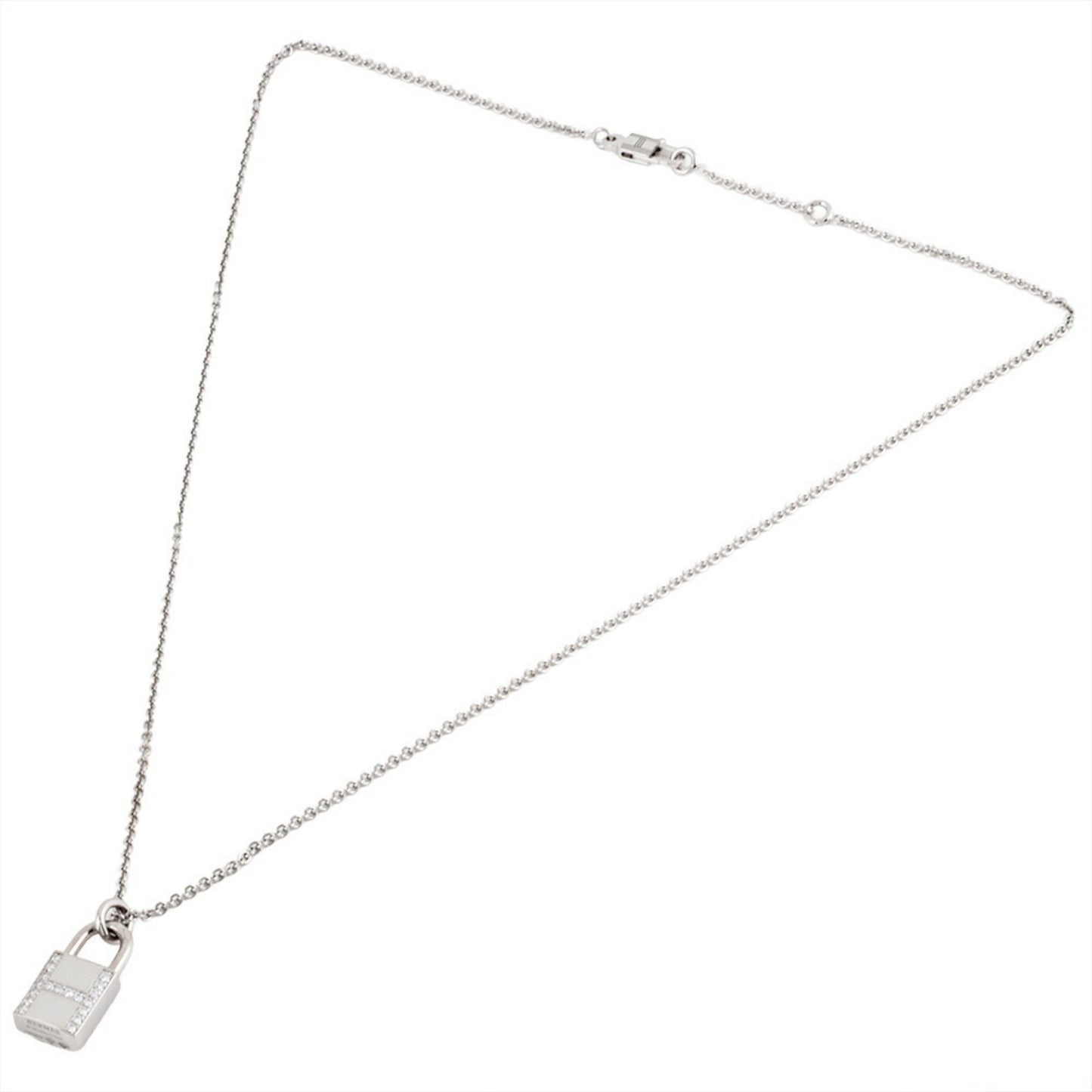 Hermes Herms Amulet Cadena Necklace 18K White Gold 9.4G Diamond