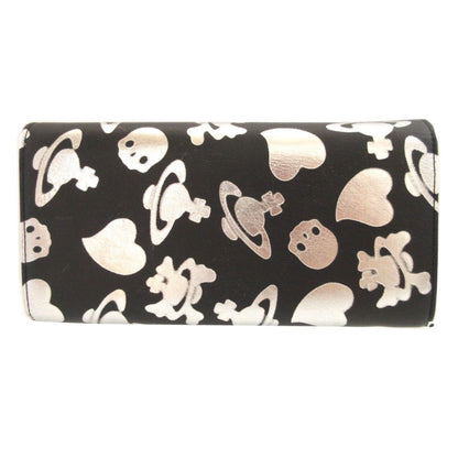 Like New Vivienne Westwood Orb Pattern Heart Leather Bifold Long Wallet In Black And Silver