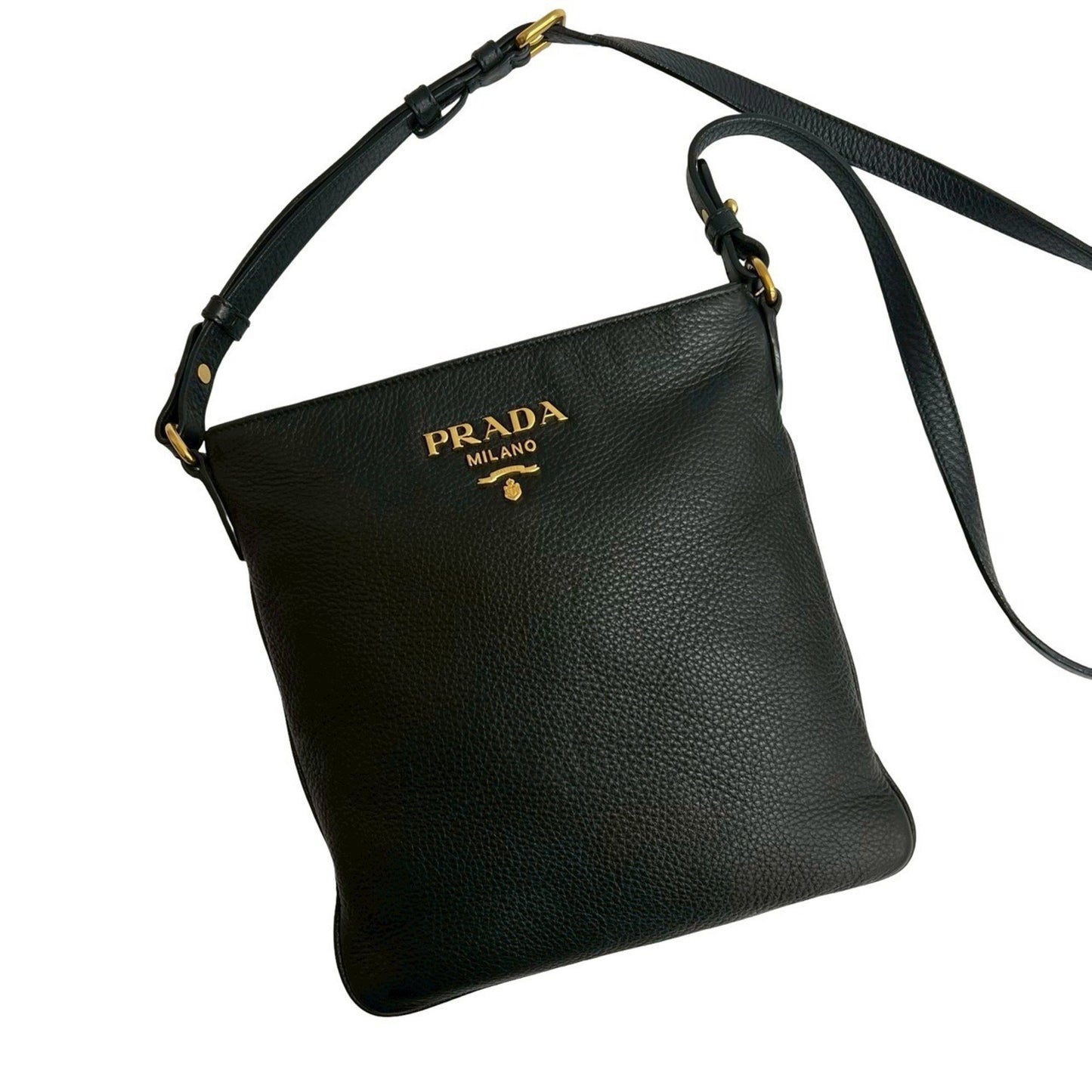 Prada Prada Logo Gold Leather Mini Shoulder Bag Pochette Sacoche Black 55391
