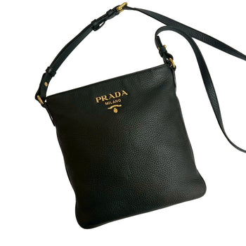 Prada Prada Logo Gold Leather Mini Shoulder Bag Pochette Sacoche Black 55391