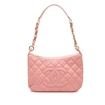 Chanel Matelasse Coco Mark Chain Shoulder Bag Handbag Pink Caviar Skin