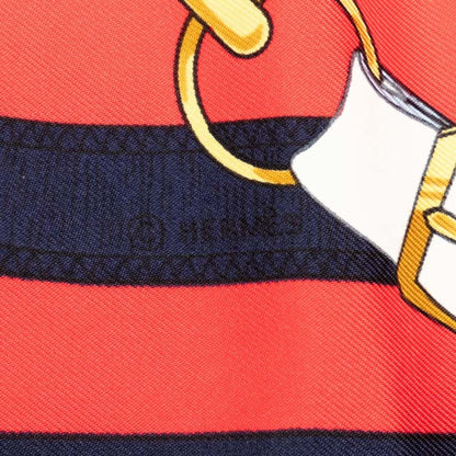 Hermes Carr 90 Eperon D'Or Golden Spur Scarf Muffler Navy Multicolor Silk