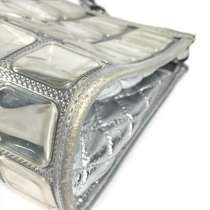 Chanel Cc Coco Mark Logo Ice Cube Chain Shoulder Bag In Silver Leather