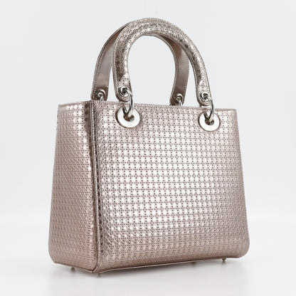 Christian Dior Lady Handbag Medium Cannage M0550Pskc Leather Pink Gold 2Way