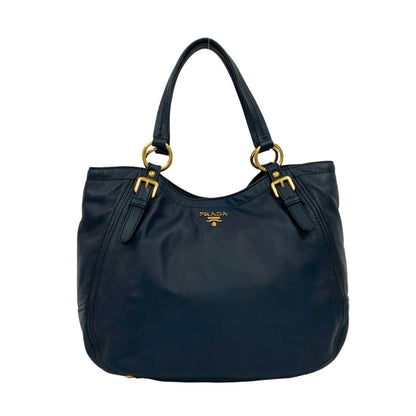 Prada Prada Gold Logo Hardware Leather Genuine Tote Bag Handbag Semi-Shoulder Navy Blue 33-10