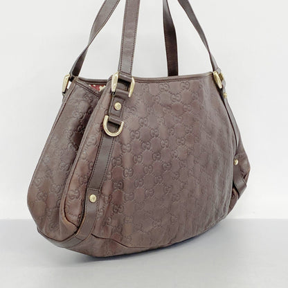 Gucci Tote Bag Guccissima 130736 Leather Dark Brown Champagne