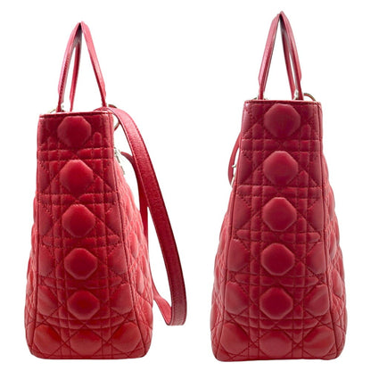 Christian Dior Dior Christian Lady Large Handbag Tote Bag Cannage Shoulder Pink