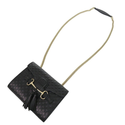 Gucci Emily Micro Guccissima 449636 Leather Black Chain Shoulder Bag 0512 Gucci