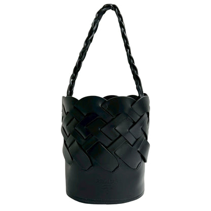 Prada Prada Logo Embossed Mesh Leather Semi-Shoulder Bag/One-Shoulder Bag Handbag Black E40-5