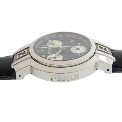 Fendi 4500L Horology Chronograph Stainless Steel Leather Black Quartz Watch