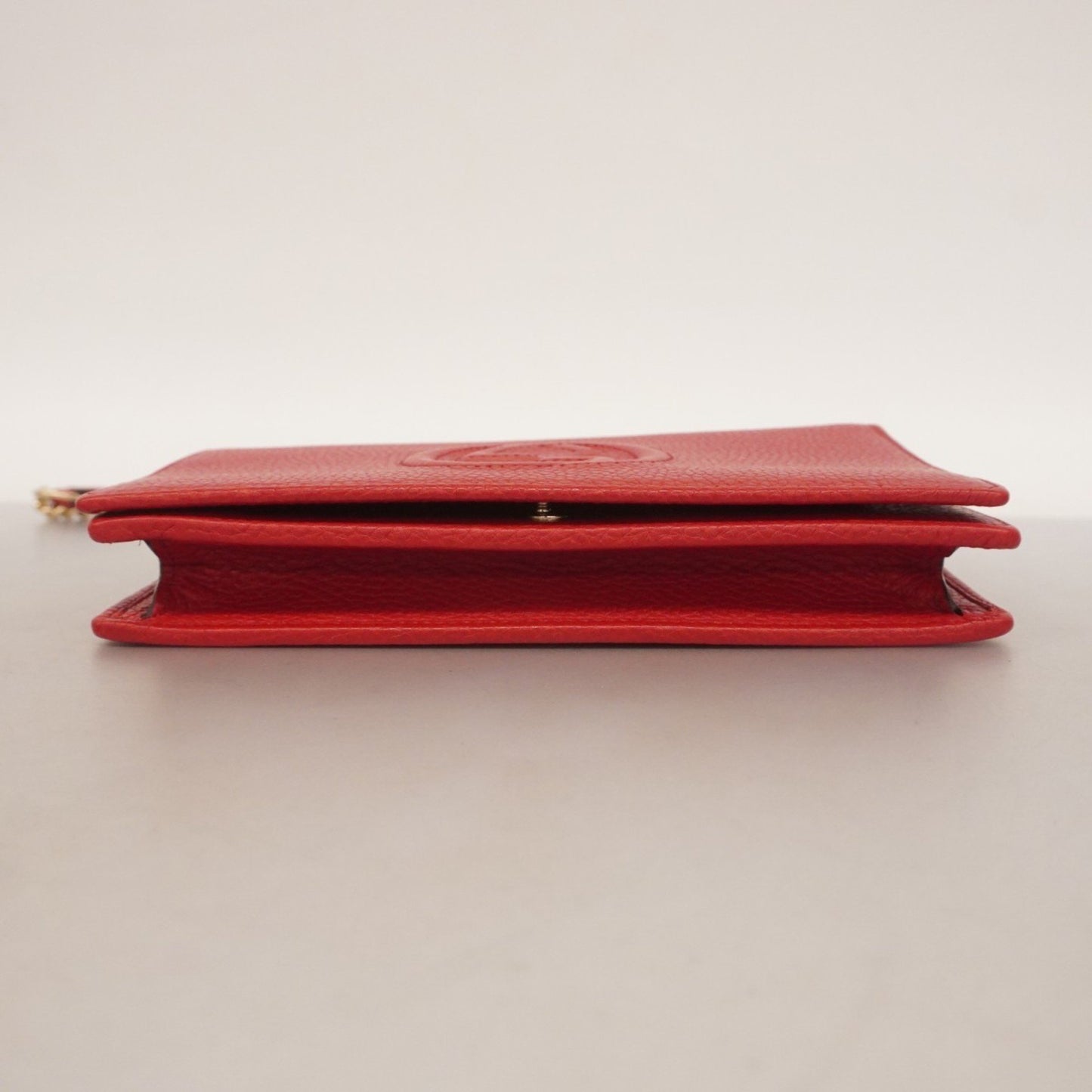 Gucci Interlocking G Shoulder Wallet 598211 Leather Red Champagne