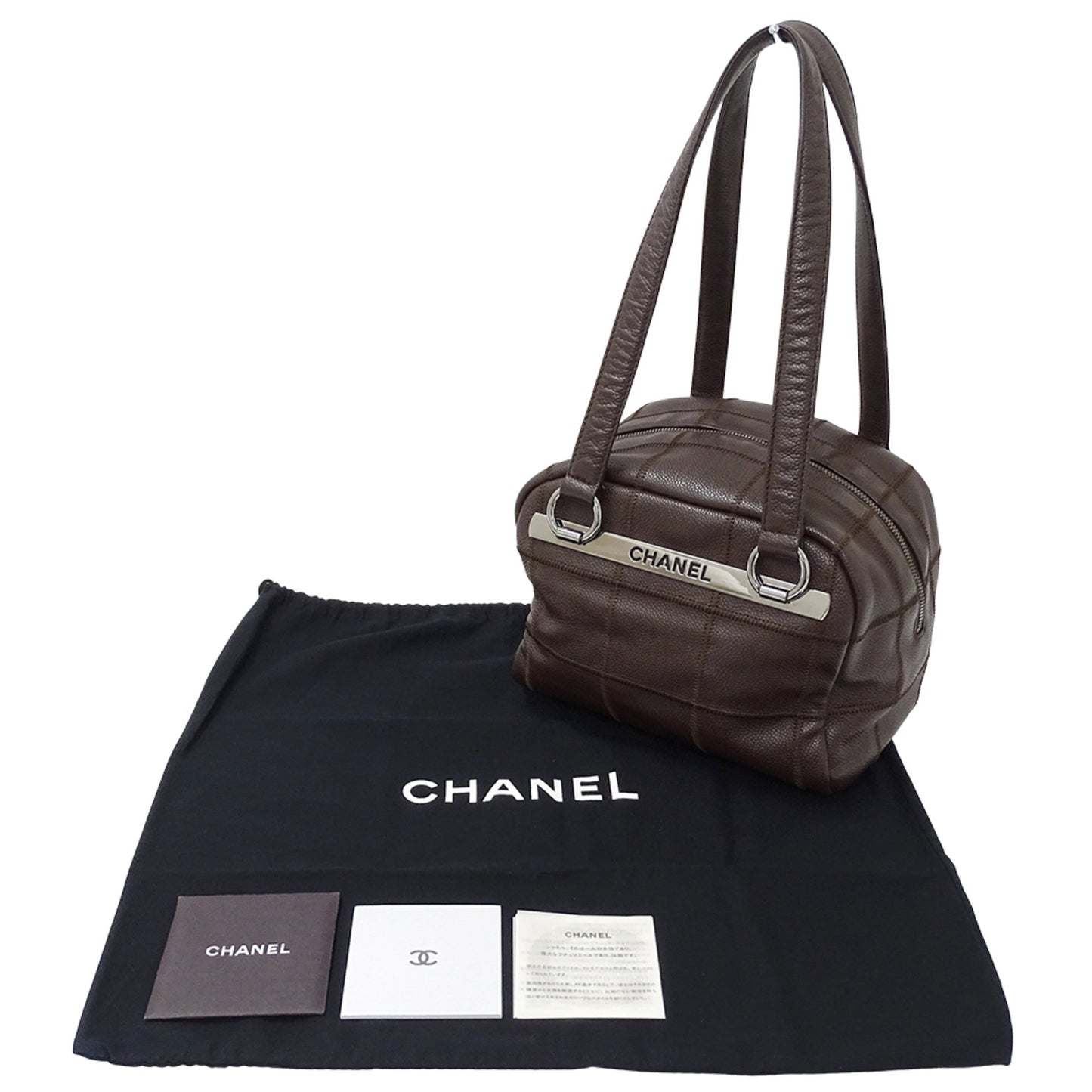 Chanel Chocobar Women'S Handbag/Shoulder Bag In Brown Caviar Leather With Silver Hardware