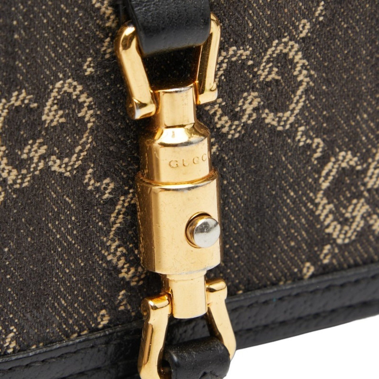 Gucci Jackie 1961 Bifold Compact Wallet 645536 Black Denim Leather