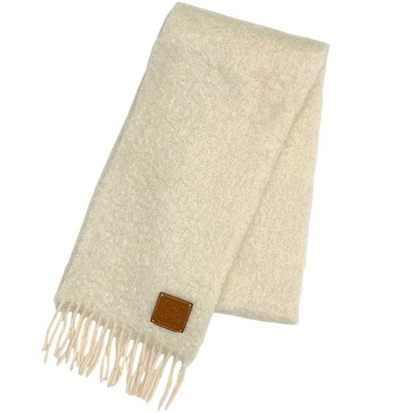 Loewe Scarf Ec-24416 Natural Beige Anagram Mohair Wool A-28003861 White Long