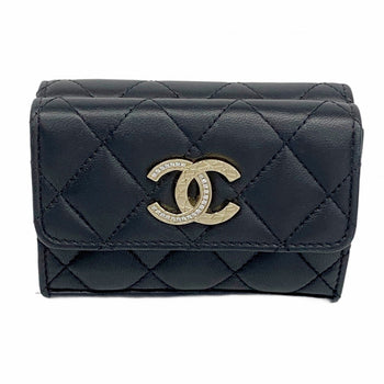 Chanel Matelasse Tri-Fold Wallet In Black Lambskin