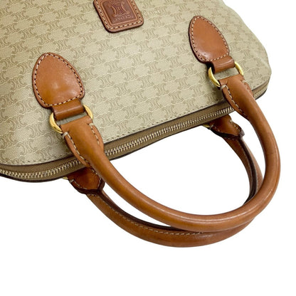 Celine Vintage Macadam Triomphe Logo Leather Handbag/Boston Bag In Beige