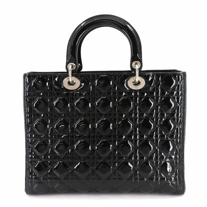 Christian Dior Cannage Lady Large 2-Way Hand/Shoulder Bag In Black Enamel
