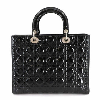 Christian Dior Cannage Lady Large 2-Way Hand/Shoulder Bag In Black Enamel
