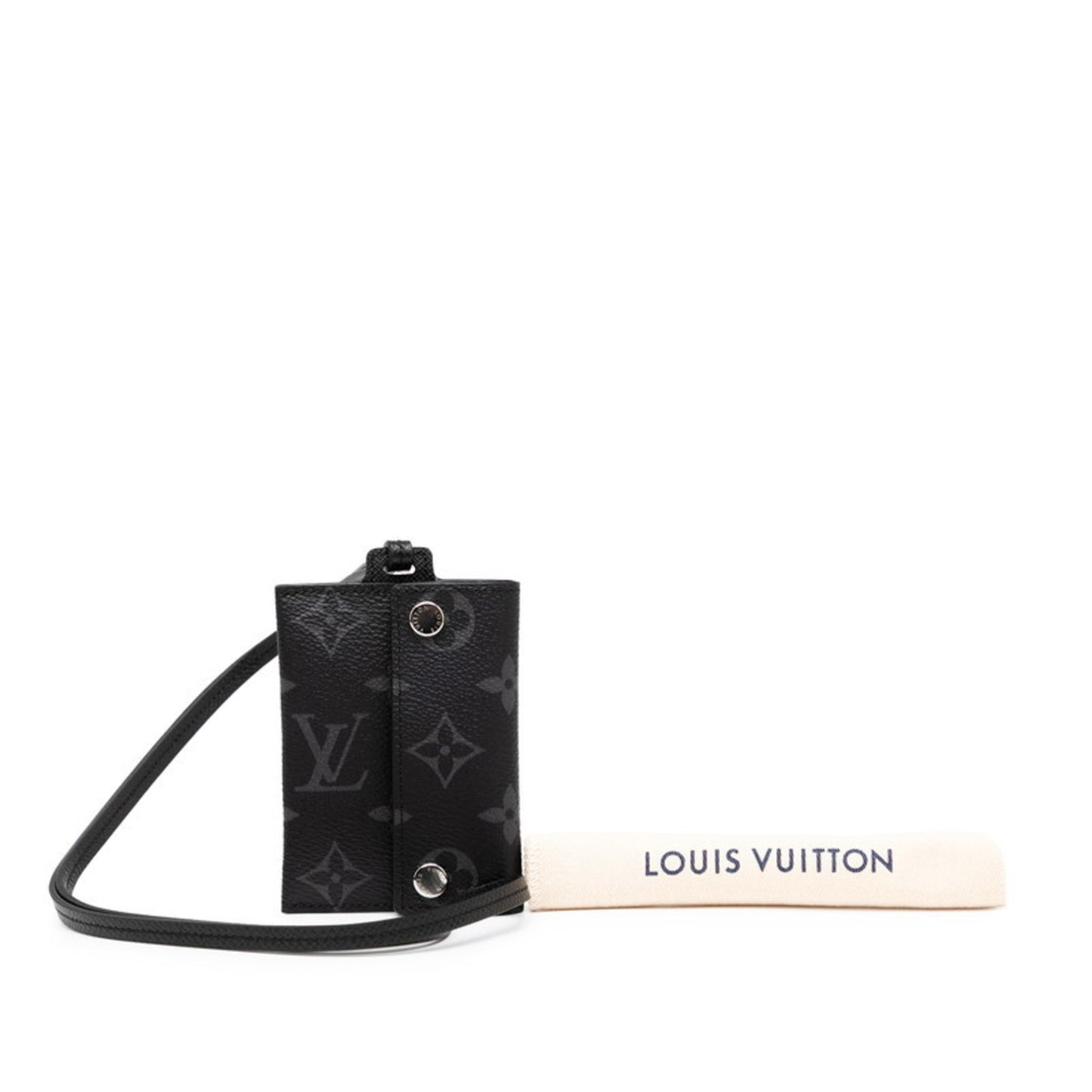 Louis Vuitton Monogram Eclipse Porte Carte On-Strap Business Card Case M83155 Black Leather