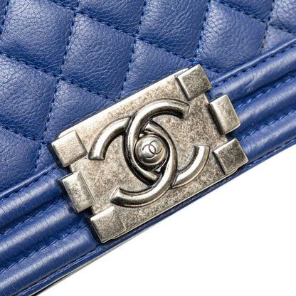 Chanel Boy Chanel Coco Mark Chain Shoulder Bag Handbag Blue Lambskin