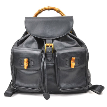 Gucci Bamboo Leather Backpack In Black