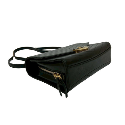 Chanel V-Stitched Coco Mark Logo Hardware Leather Shoulder Bag In Black