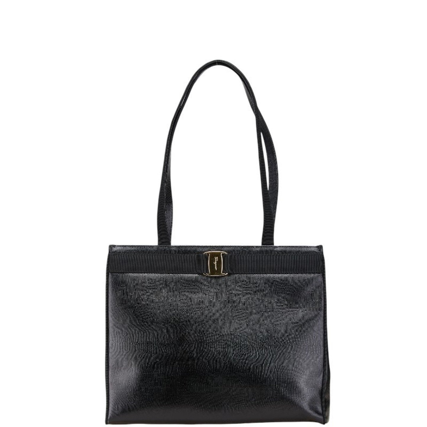 Salvatore Ferragamo Vara Ribbon Embossed Tote Bag/One-Shoulder Bag Au-21 25 30 Black Leather