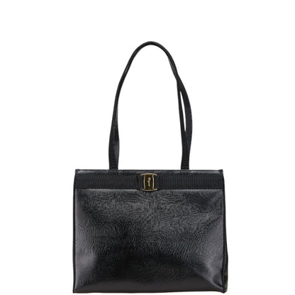 Salvatore Ferragamo Vara Ribbon Embossed Tote Bag/One-Shoulder Bag Au-21 25 30 Black Leather
