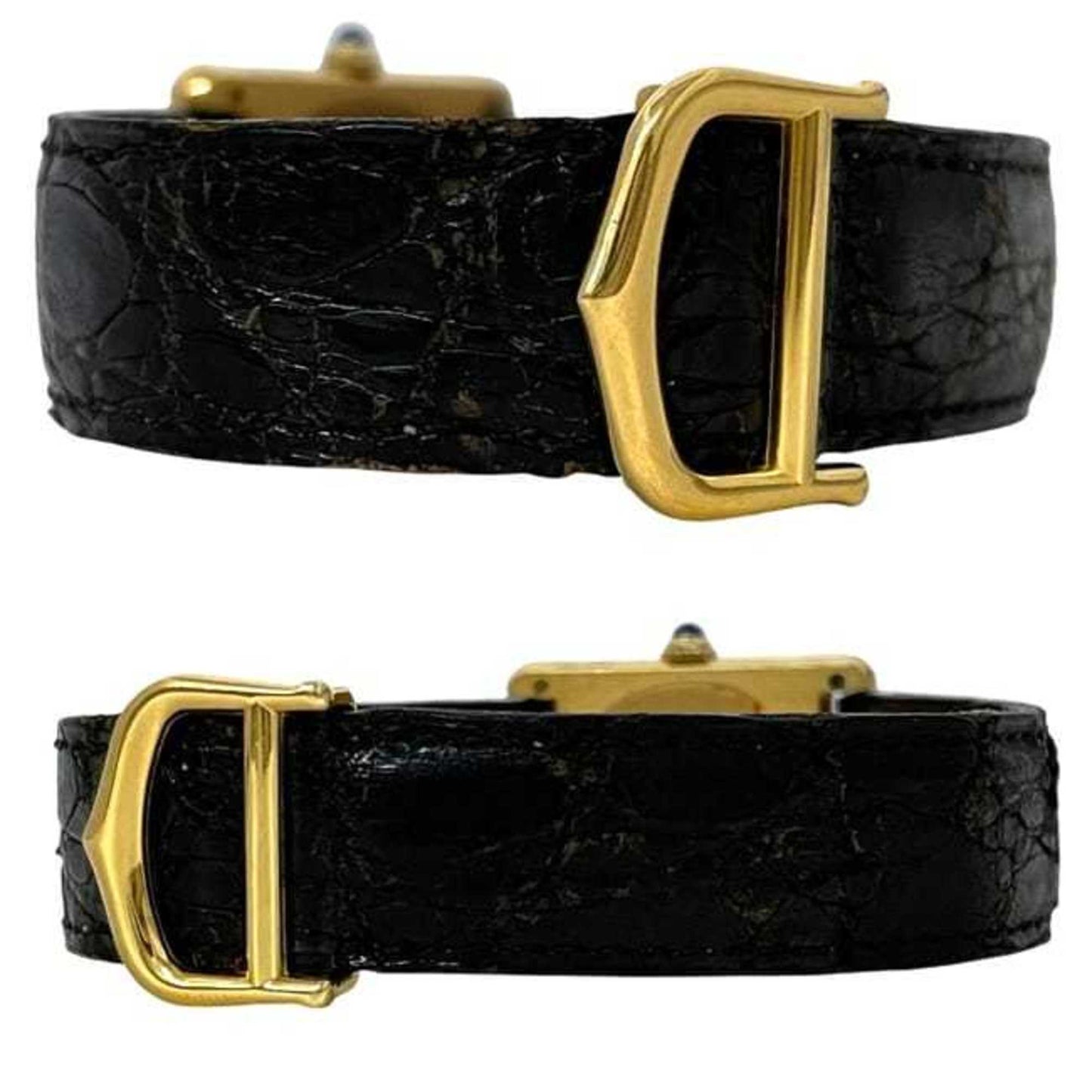 Cartier Must Tank Lm Vermeil Watch F-24337 Black Gold W1001254 Stainless Steel Gp Leather Quartz