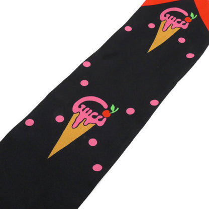 Gucci Gucci Ice Cream Cherry Neck Bow Scarf Muffler Black Red Multicolor 732840 3G001