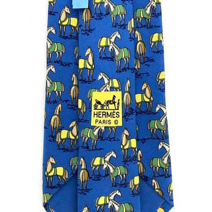 Hermes Tie Blue Ec-20345 100% Silk Hermes Horse