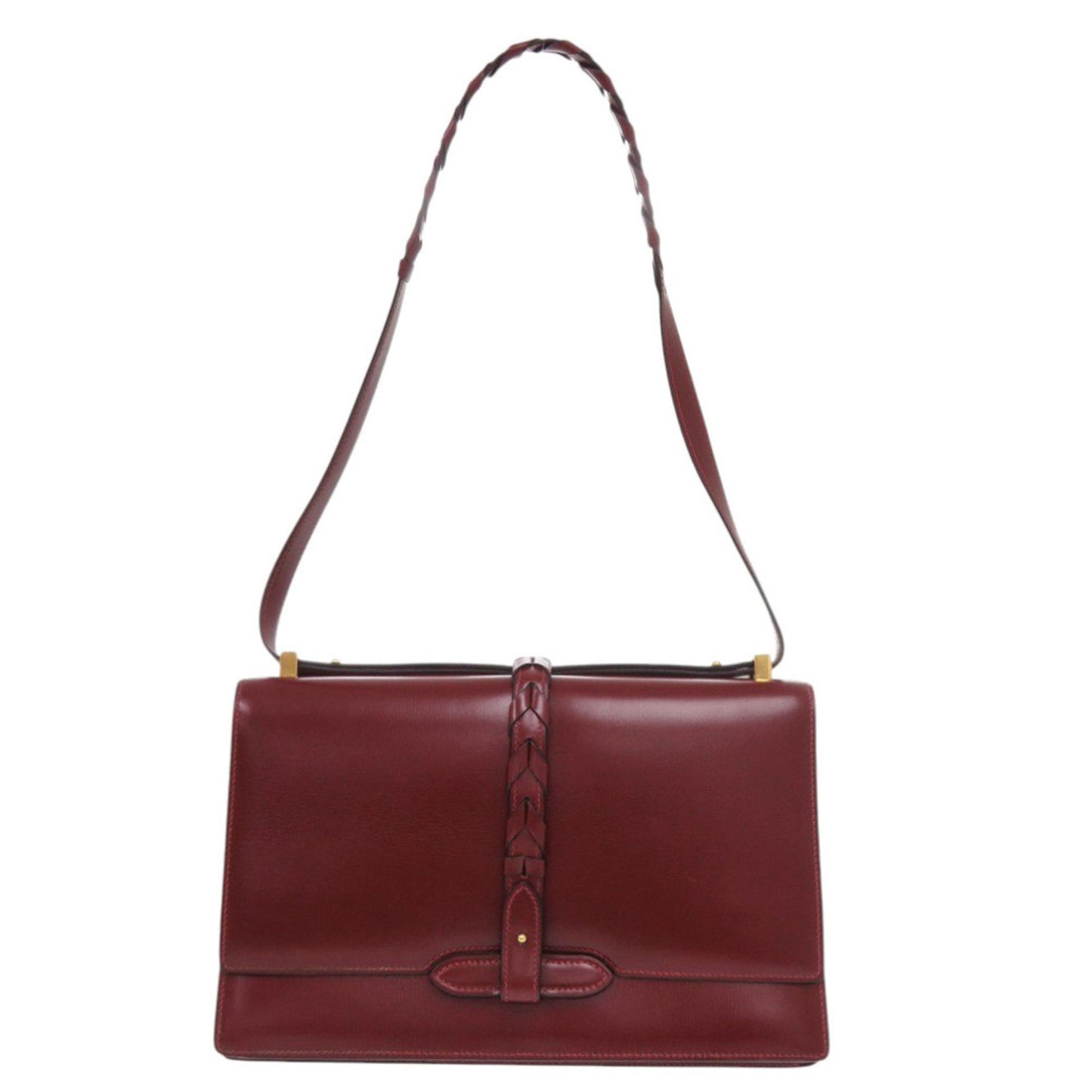 Herms Vintage Braided Strap Box Calf Rouge H Shoulder Bag With ?M Stamp