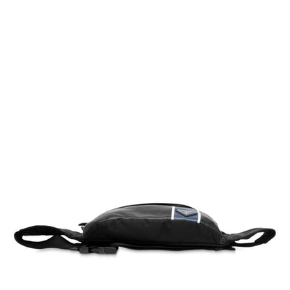 Prada Triangle Logo Plate Body Bag/Waist Bag In Black/Navy Leather/Nylon