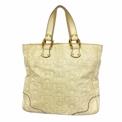 Gucci Bamboo Horsebit Handbag 154375 Leather Ivory Champagne