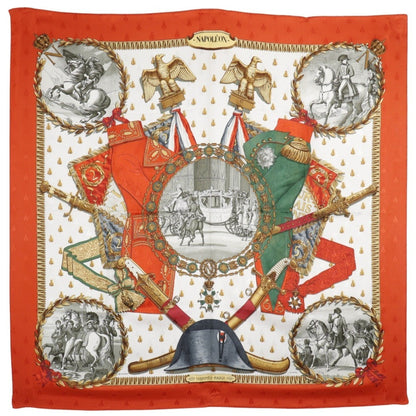 Hermes Carree90 Scarf Muffler Napoleon Silk White/Orange