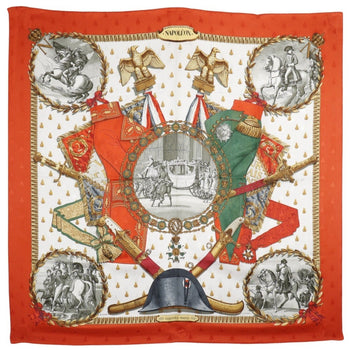 Hermes Carree90 Scarf Muffler Napoleon Silk White/Orange