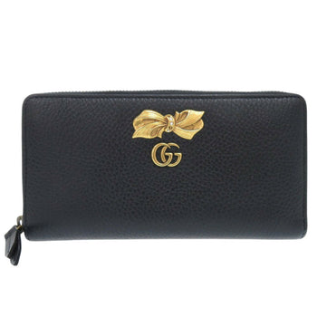Gucci Gg Marmont Ribbon 524291 Leather Black Round Long Wallet 0811Gucci