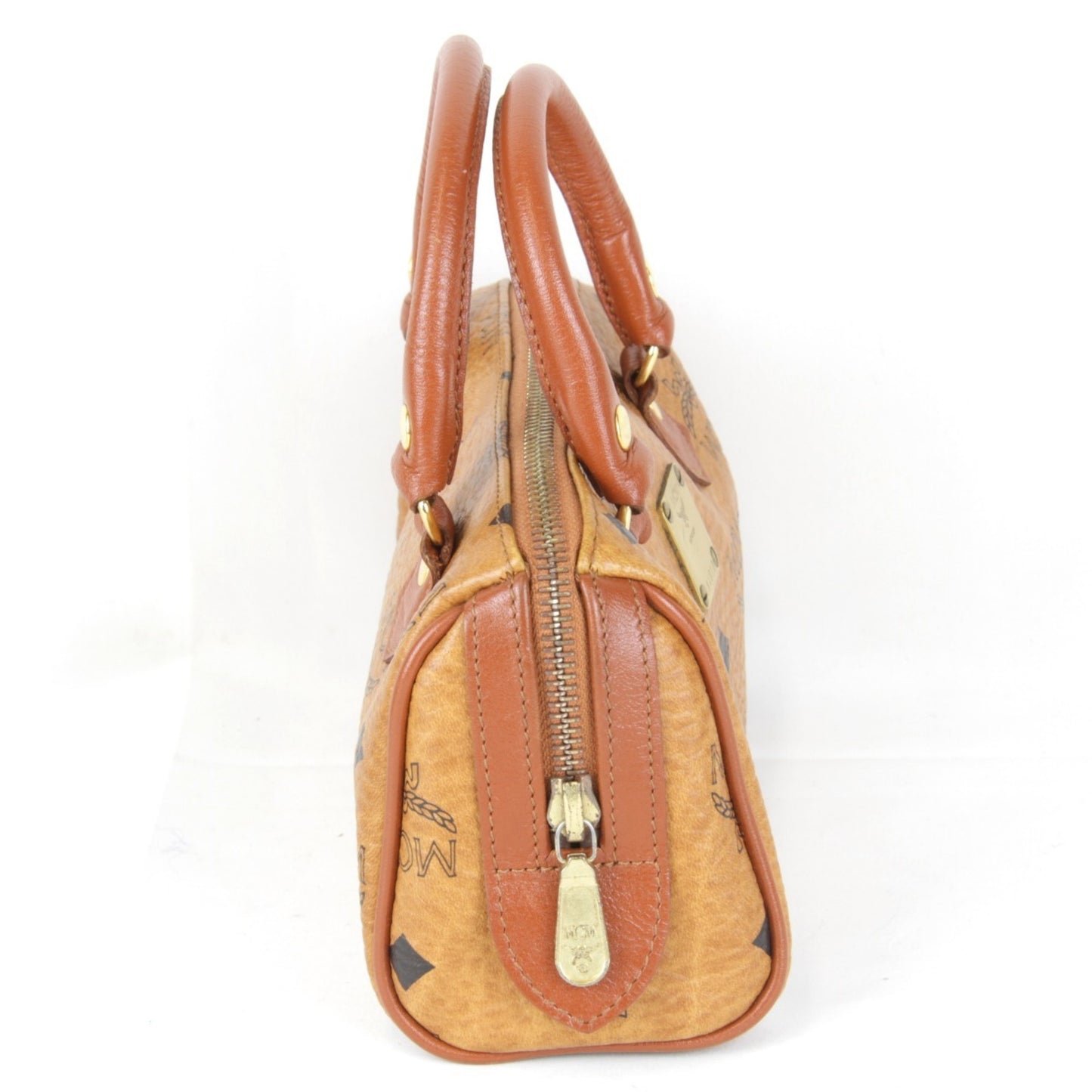 Mcm Visetos 010 Boston Bag Leather Brown