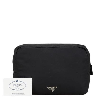 Prada Triangle Logo Plate Pouch Black Nylon