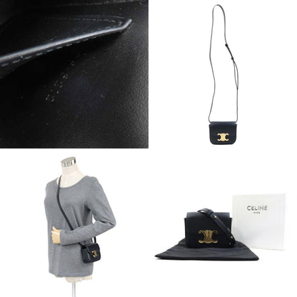 Celine Triomphe Mini Claude Shoulder Bag In Black Leather