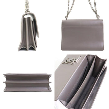 Saint Laurent Shoulder Bag Leather Metal Grey Silver
