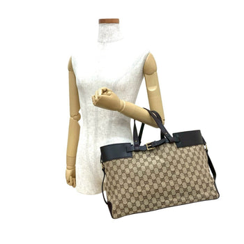 Gucci Gg Logo Belt Clasp Canvas And Leather Tote Bag