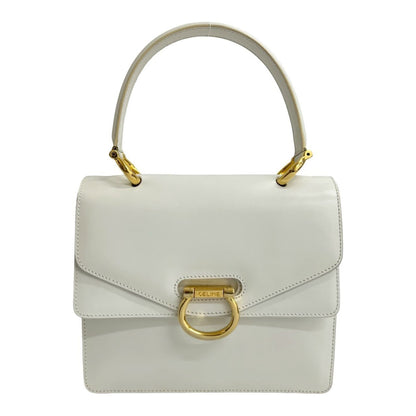 Celine Logo Gold Calf Leather Handbag Mini Tote Bag White 15154