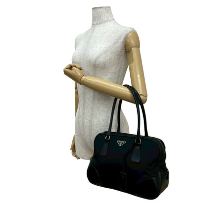 Prada Triangle Logo Nylon Leather Handbag/Mini Boston Bag/Tote Bag Black 67107