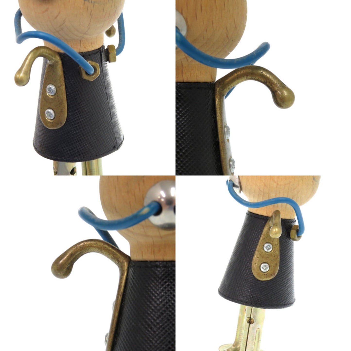 Prada Robot Leather Wood Metal Black Keychain 1707 Prada