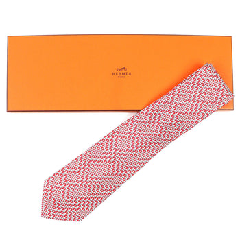 Hermes 5265 Sa 100% Silk Geometric Print Cravat Tie In Red With Box