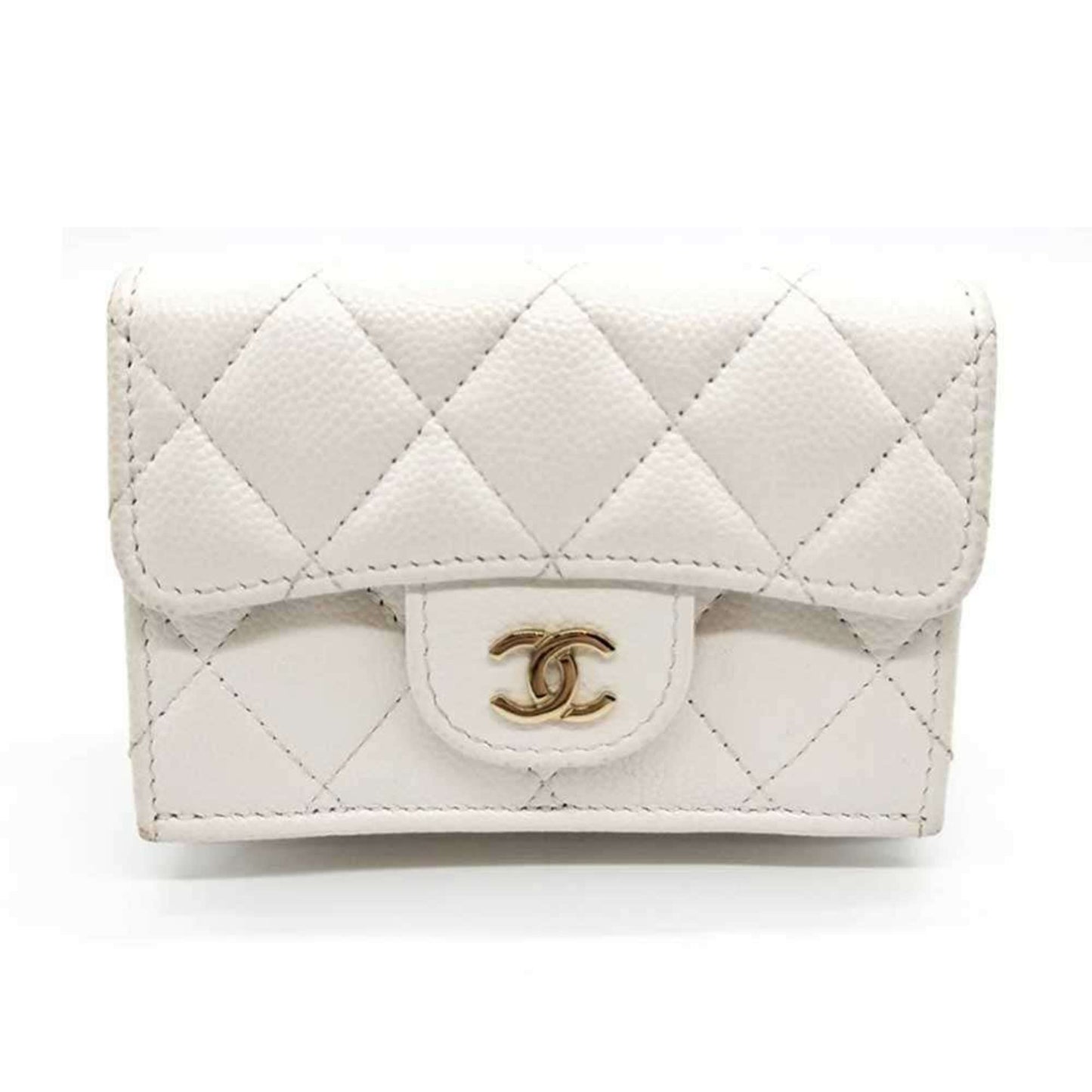 Chanel Matelasse Wallet Tri-Fold White Champagne