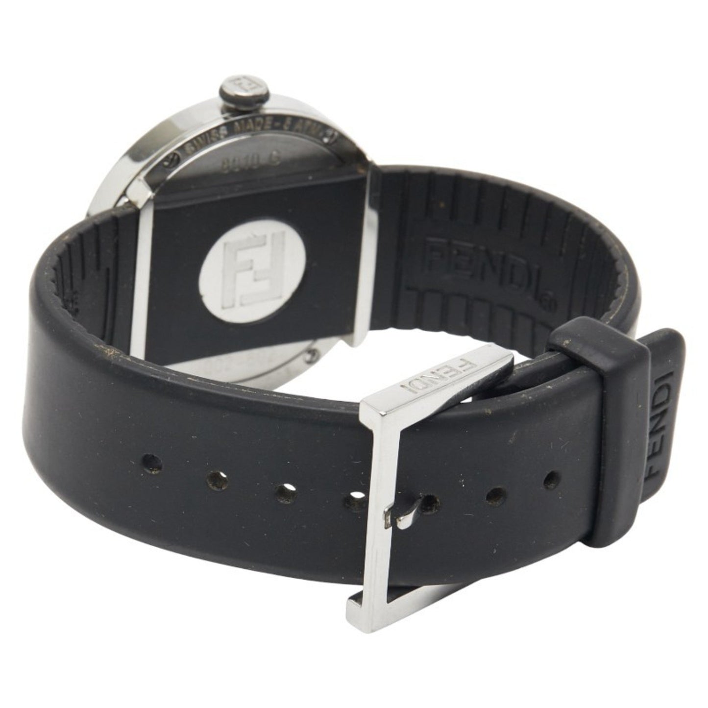 Fendi Bousra Watch 8010G Quartz Movement Black Dial Stainless Steel Rubber