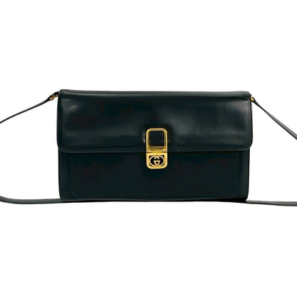 Gucci Vintage Gg Logo Hardware Leather Shoulder Bag/Clutch Bag Black 80100
