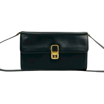 Gucci Vintage Gg Logo Hardware Leather Shoulder Bag/Clutch Bag Black 80100